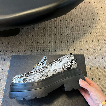 CARTER PLATFORM 75 MM LOAFER IN BLACK MIX WHITE GRAINED LAMBSKIN