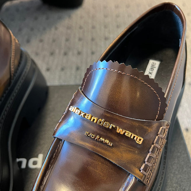 CARTER PLATFORM 75 MM LOAFER IN CHOCOLATE BROWN LAMBSKIN