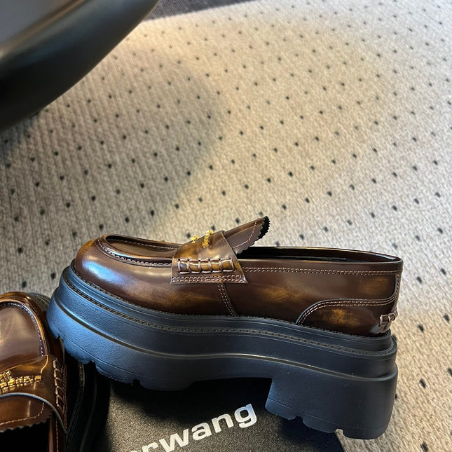 CARTER PLATFORM 75 MM LOAFER IN CHOCOLATE BROWN LAMBSKIN