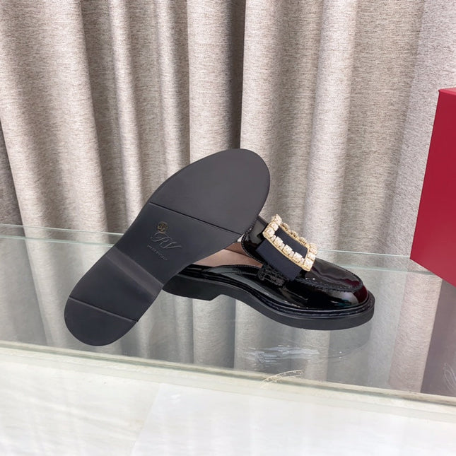 VIV' RANGERS MULES IN BLACK PATENT CALFSKIN CRYSTAL BUCKLE