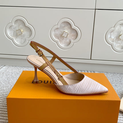 BLOSSOM SLINGBACKS 75 MM IN LIGHT PINK IMPORTED STRIPED SILK SATIN