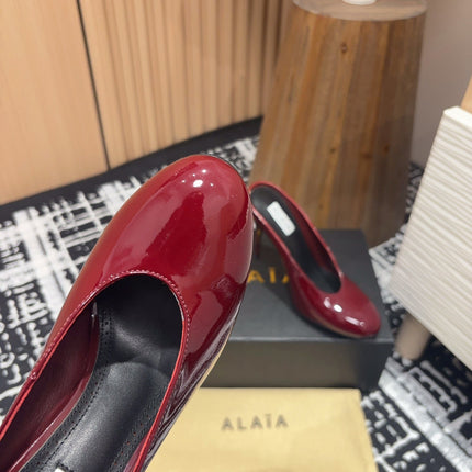 HIGH-HEEL 10 CM MULES IN BERRY RED PATENT CALFSKIN