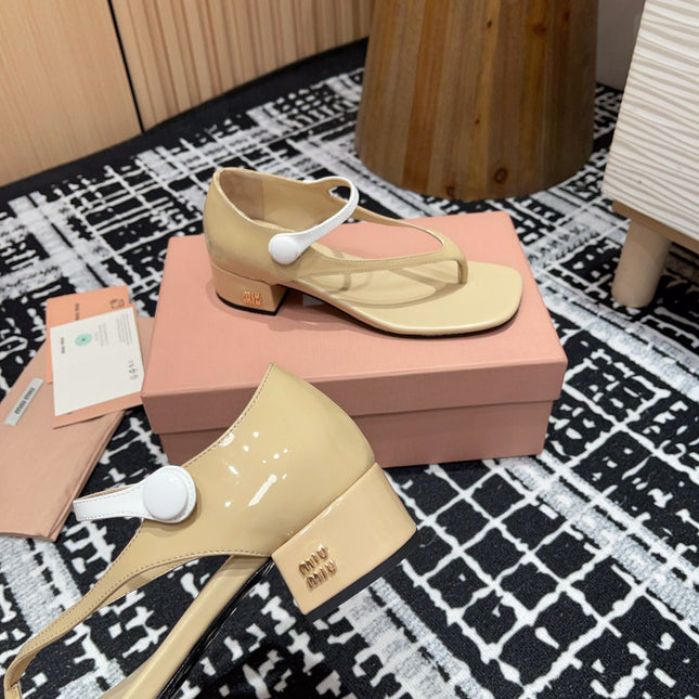HIGH THONG SANDALS WITH WHITE STRAP IN BEIGE GLOSSY LAMBSKIN