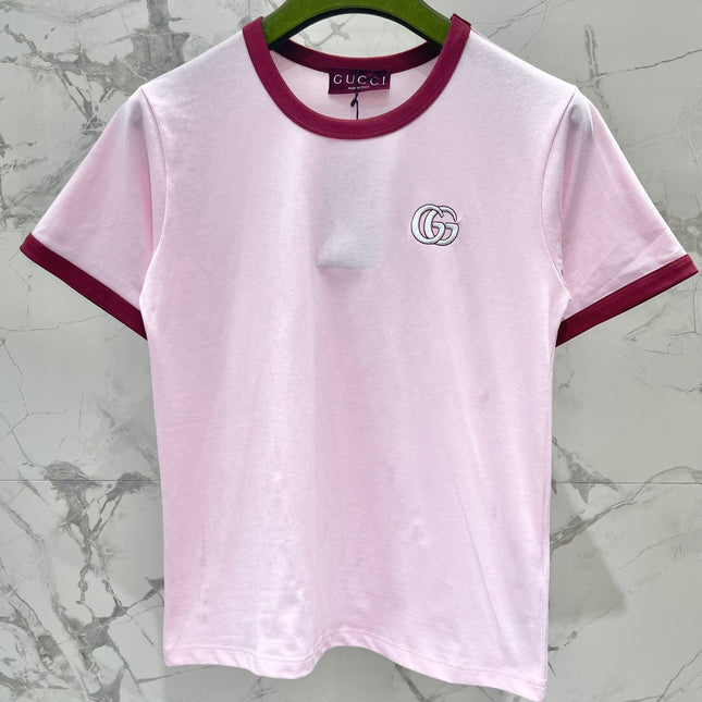 Gucci Embroidered Short Sleeves T-shirt Pink Cotton