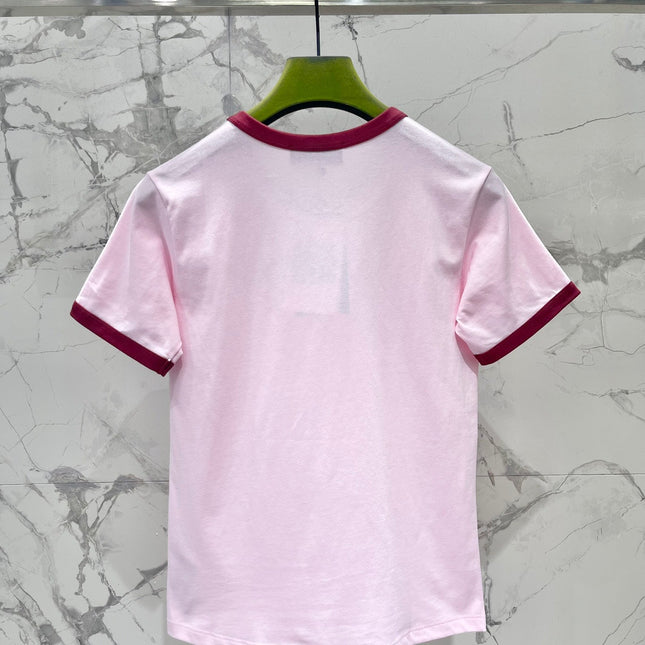 Gucci Embroidered Short Sleeves T-shirt Pink Cotton