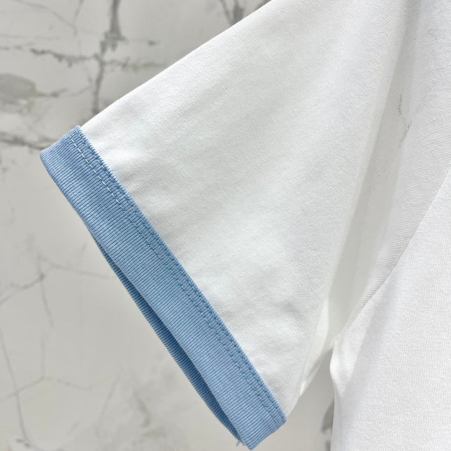 Gucci Embroidered Short Sleeves T-shirt White Blue Cotton