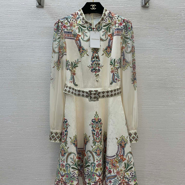 Zimmerman Midi Dress Beige Embroidered with Floral Patterns Cotton 226185