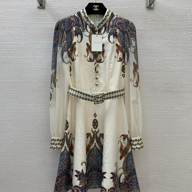 Zimmerman Midi Dress Beige Embroidered with Floral Patterns Cotton 226185