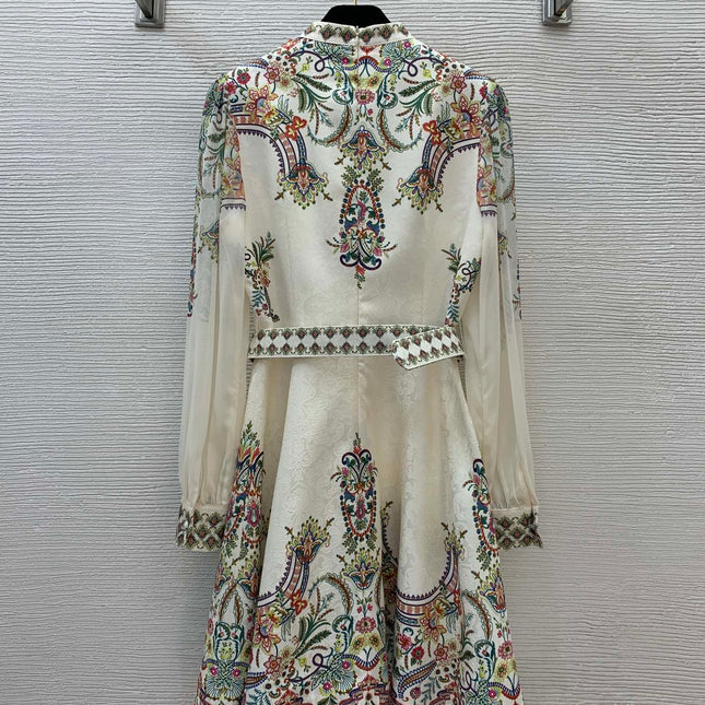Zimmerman Midi Dress Beige Embroidered with Floral Patterns Cotton 226185