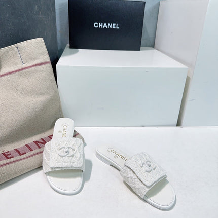 KNIT WHITE FABRIC FLAT SLIDE