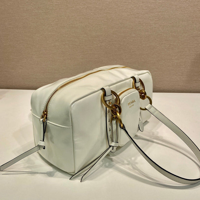 LARGE RECTANGULAR BAG 30 IN WHITE OIL WAX LAMBSKIN GOLD HARDWARE