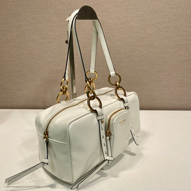 LARGE RECTANGULAR BAG 30 IN WHITE OIL WAX LAMBSKIN GOLD HARDWARE