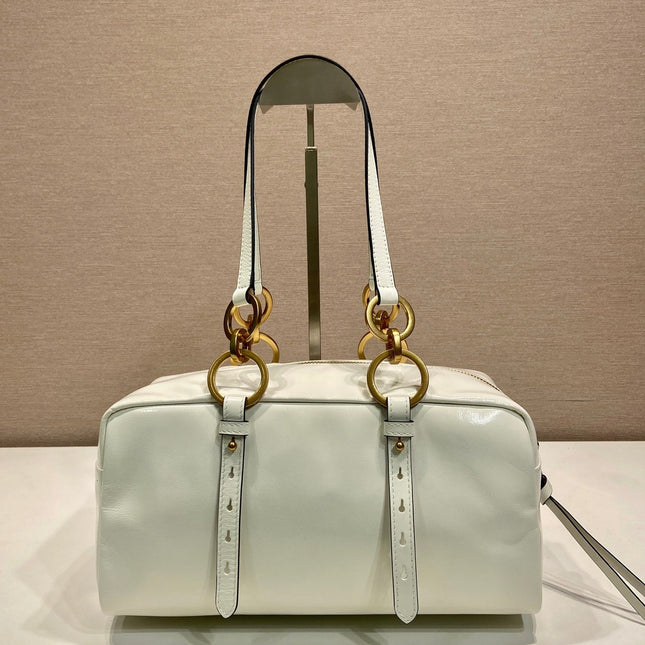 LARGE RECTANGULAR BAG 30 IN WHITE OIL WAX LAMBSKIN GOLD HARDWARE