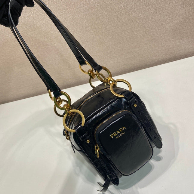 SMALL RECTANGULAR BAG 14 IN BLACK OIL WAX LAMBSKIN GOLD HARDWARE