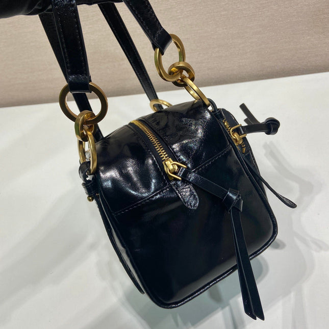 SMALL RECTANGULAR BAG 14 IN BLACK OIL WAX LAMBSKIN GOLD HARDWARE