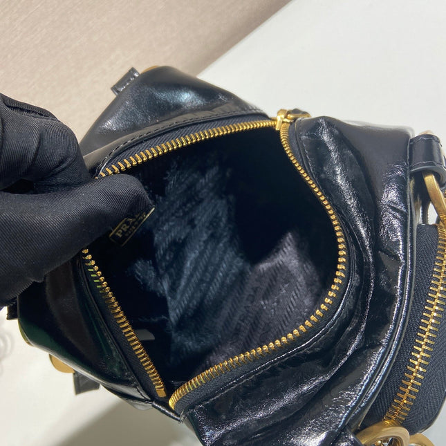 SMALL RECTANGULAR BAG 14 IN BLACK OIL WAX LAMBSKIN GOLD HARDWARE