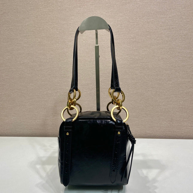 SMALL RECTANGULAR BAG 14 IN BLACK OIL WAX LAMBSKIN GOLD HARDWARE