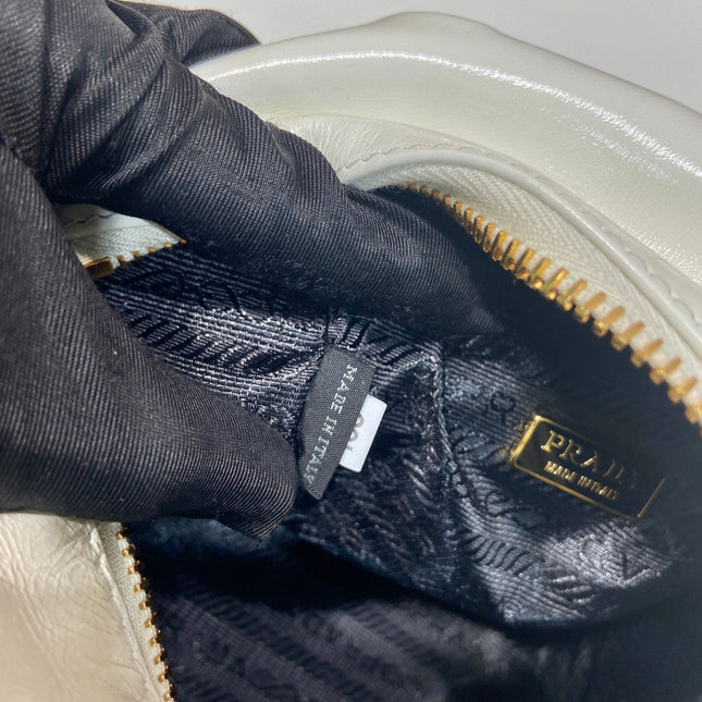 SMALL RECTANGULAR BAG 14 IN WHITE OIL WAX LAMBSKIN GOLD HARDWARE