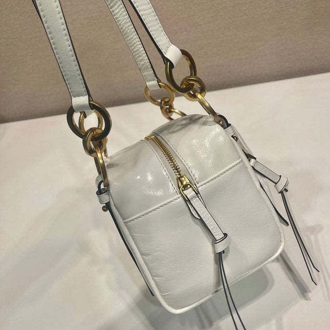 SMALL RECTANGULAR BAG 14 IN WHITE OIL WAX LAMBSKIN GOLD HARDWARE