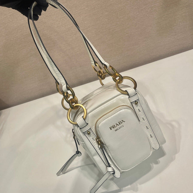 SMALL RECTANGULAR BAG 14 IN WHITE OIL WAX LAMBSKIN GOLD HARDWARE