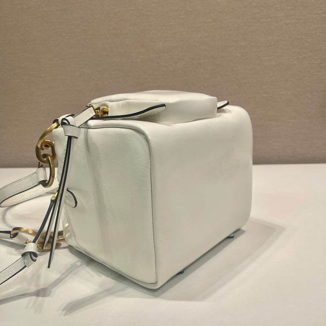 SMALL RECTANGULAR BAG 14 IN WHITE OIL WAX LAMBSKIN GOLD HARDWARE