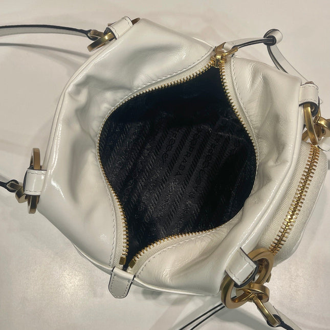 SMALL RECTANGULAR BAG 14 IN WHITE OIL WAX LAMBSKIN GOLD HARDWARE