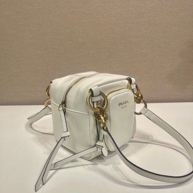 SMALL RECTANGULAR BAG 14 IN WHITE OIL WAX LAMBSKIN GOLD HARDWARE