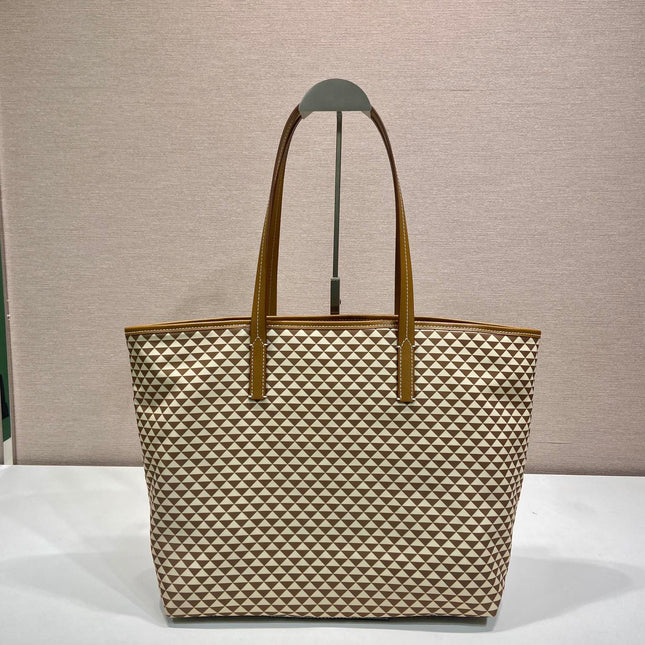 TOTE BAG 33 IN BROWN MIX CREAM TRIANGLE PATTERN EMBROIDERED FABRIC