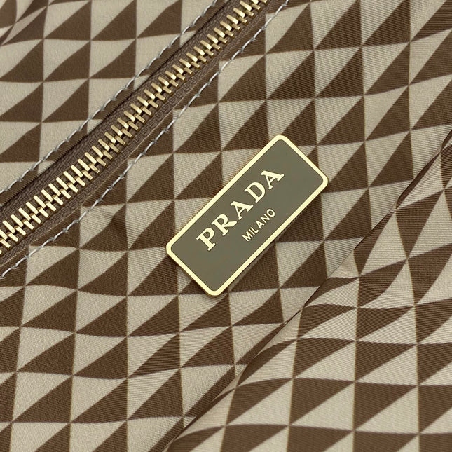 TOTE BAG 33 IN BROWN MIX CREAM TRIANGLE PATTERN EMBROIDERED FABRIC