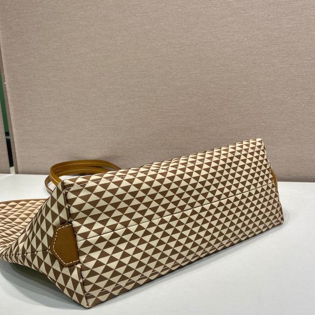 TOTE BAG 33 IN BROWN MIX CREAM TRIANGLE PATTERN EMBROIDERED FABRIC