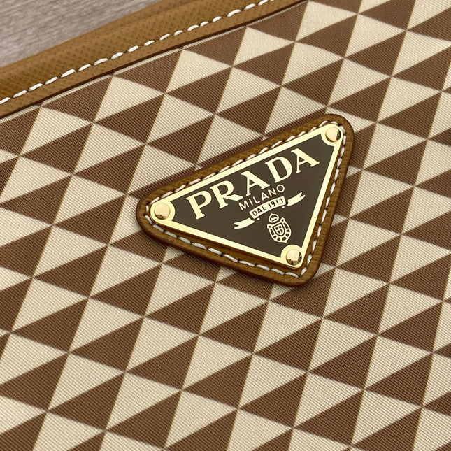 TOTE BAG 33 IN BROWN MIX CREAM TRIANGLE PATTERN EMBROIDERED FABRIC