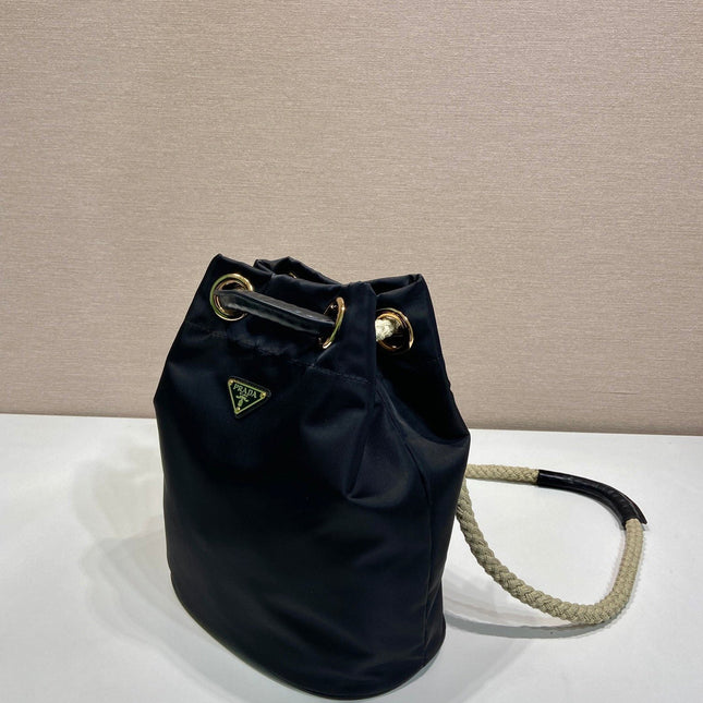 BUCKET BAG 28 IN BLACK RE-NYLON GOLD LOGO