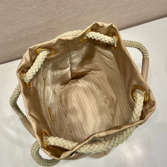 BUCKET BAG 28 IN BEIGE RE-NYLON GOLD LOGO