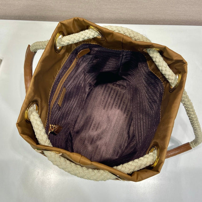 BUCKET BAG 28 IN SEPIA BROWN RE-NYLON GOLD LOGO