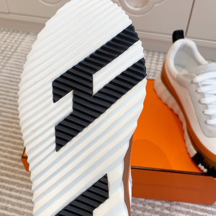 BOUNCING SNEAKER IN WHITE GRAPHIC MESH AND BRONZE BROWN CALFSKIN