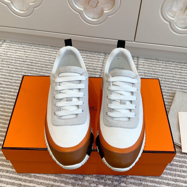 BOUNCING SNEAKER IN WHITE GRAPHIC MESH AND BRONZE BROWN CALFSKIN