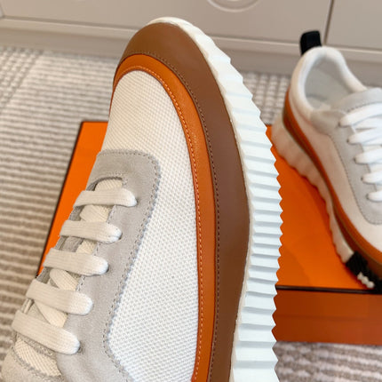 BOUNCING SNEAKER IN WHITE GRAPHIC MESH AND BRONZE BROWN CALFSKIN