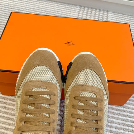 BOUNCING SNEAKER IN CIDER BROWN GRAPHIC MESH AND SUEDE