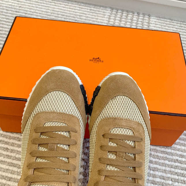 BOUNCING SNEAKER IN CIDER BROWN GRAPHIC MESH AND SUEDE