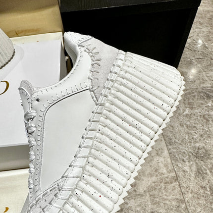 HAND-STITCHED DETAIL SNEAKERS IN WHITE CALFSKIN AND SUEDE