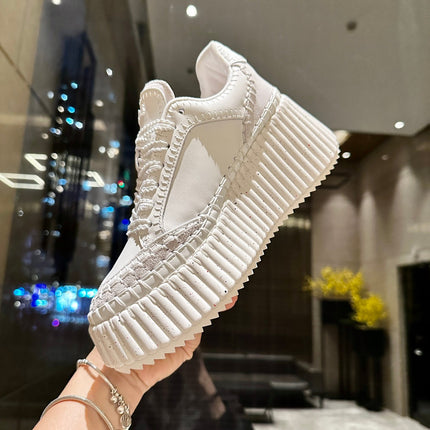 HAND-STITCHED DETAIL SNEAKERS IN WHITE CALFSKIN AND SUEDE