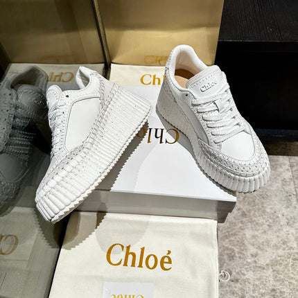 HAND-STITCHED DETAIL SNEAKERS IN WHITE CALFSKIN AND SUEDE