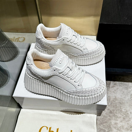 HAND-STITCHED DETAIL SNEAKERS IN WHITE CALFSKIN AND SUEDE