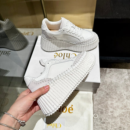HAND-STITCHED DETAIL SNEAKERS IN WHITE CALFSKIN AND SUEDE