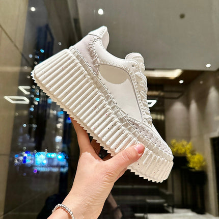 HAND-STITCHED DETAIL SNEAKERS IN WHITE CALFSKIN AND SUEDE