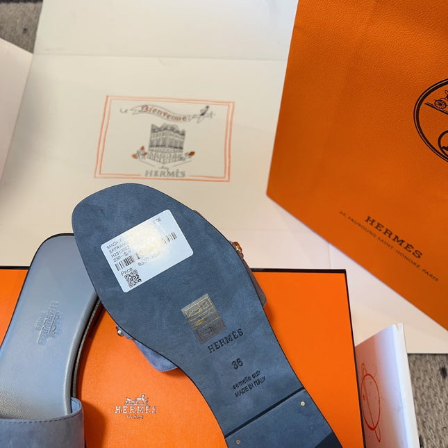 GIULIA FLAT SANDAL IN CERULEAN BLUE SUEDE