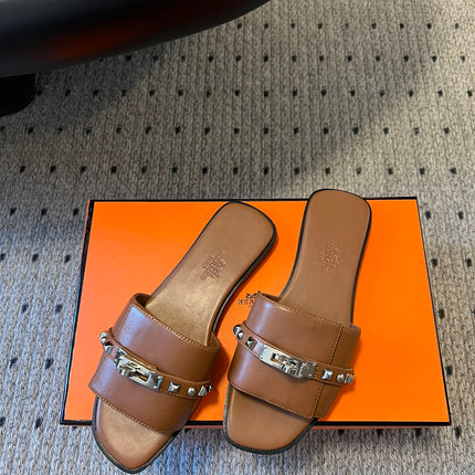 GIULIA FLAT SANDAL IN BRONZE BROWN CALFSKIN