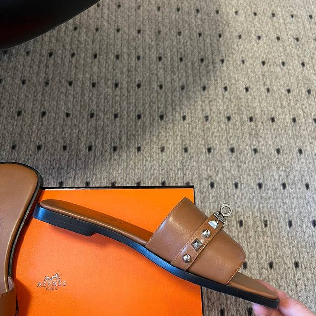 GIULIA FLAT SANDAL IN BRONZE BROWN CALFSKIN