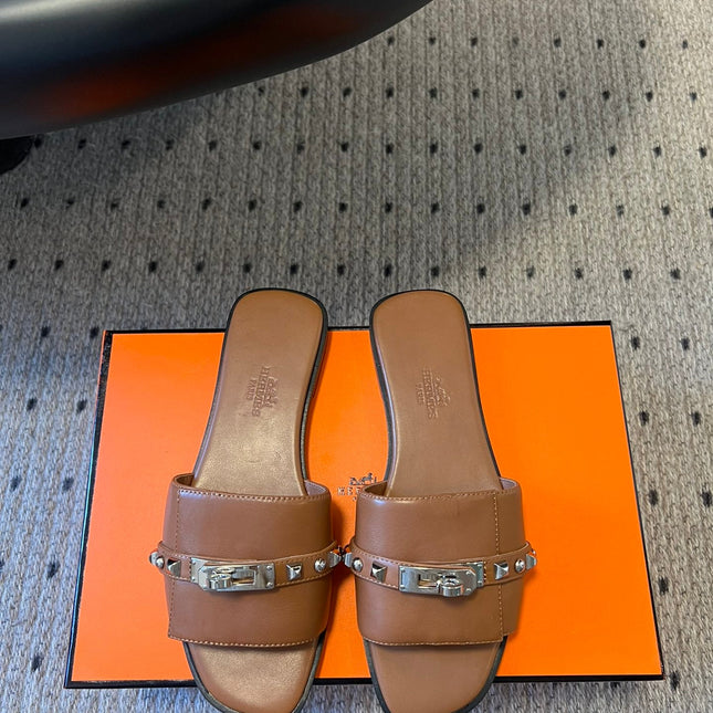 GIULIA FLAT SANDAL IN BRONZE BROWN CALFSKIN