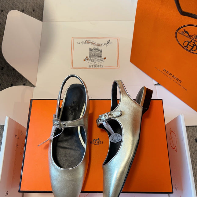 KLEO SLINGBACK IN SILVER CALFSKIN